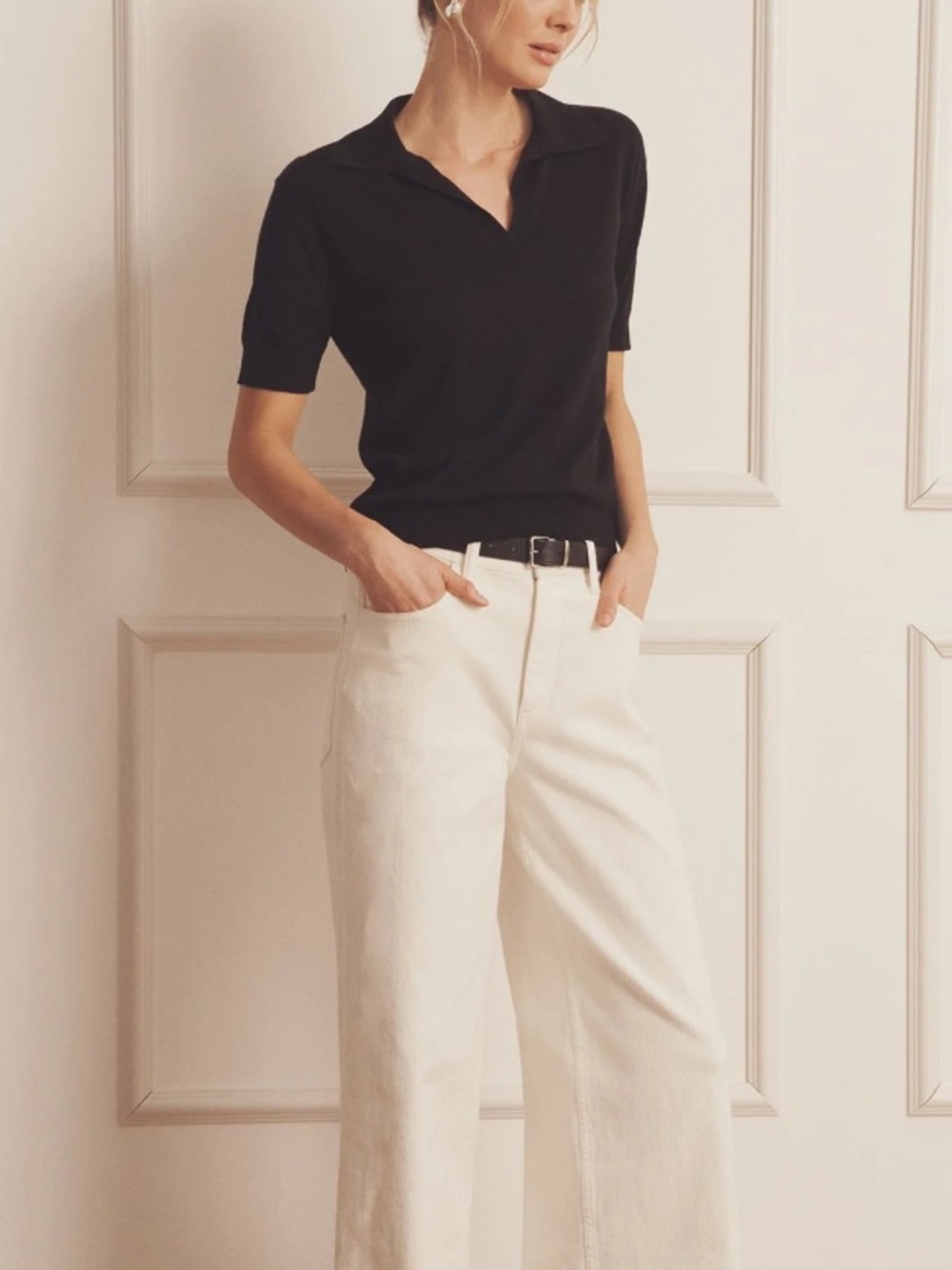 Banana Republic Black Short-Sleeve Polo Sweater